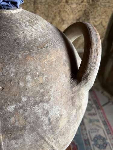 Antique French Rustic Walnut Oil Earthenware Jar with stopper