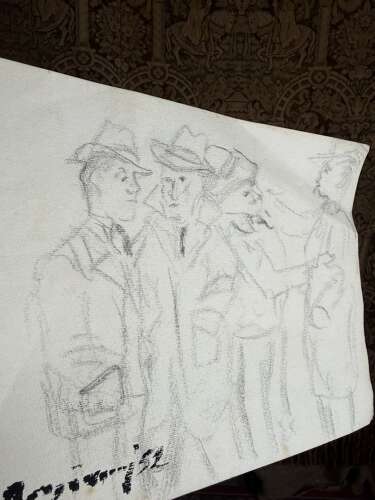 French Artwork Study Signed C1950s Professional gentlemen
