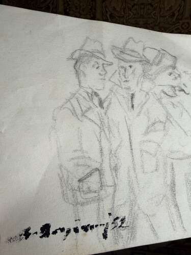 French Artwork Study Signed C1950s Professional gentlemen