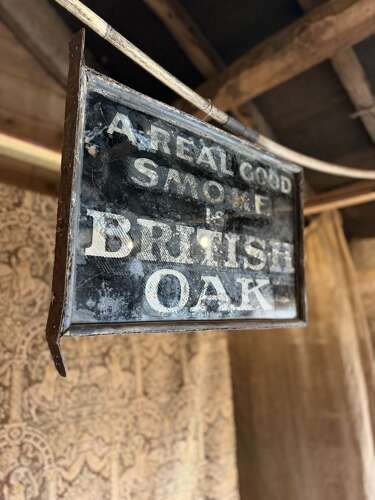 Antique Advertising British Oak Tobacco Shop Sign Reverse Painted