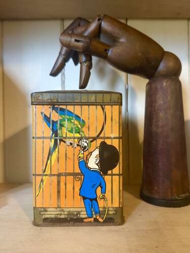 Antique Advertising Sharps Super Kreem Toffee Birdcage Pictorial Tin