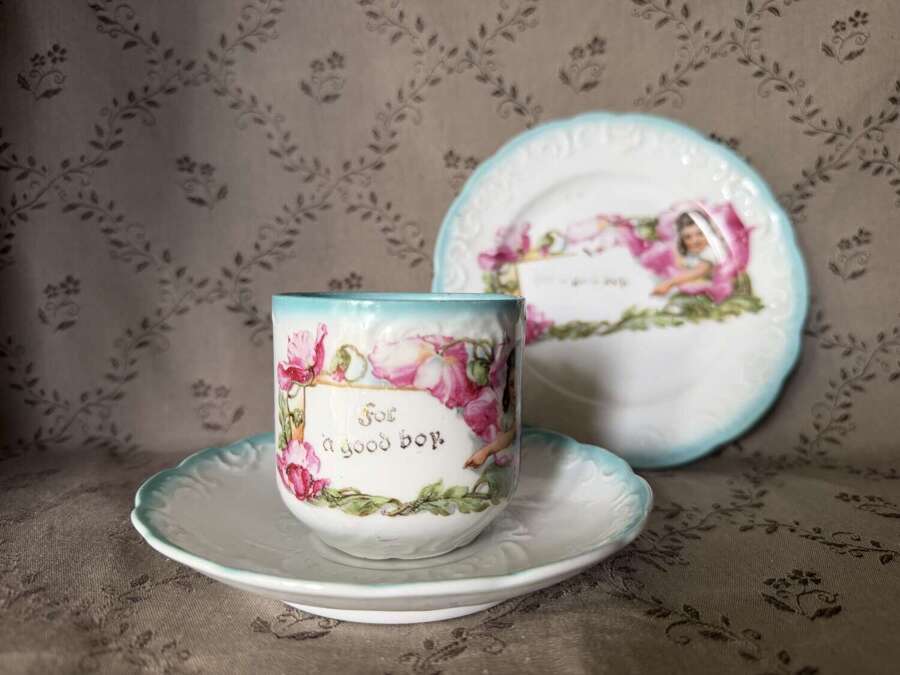 Late 19th Century European &ldquo;for a good boy&rdquo; childrens ceramoc set