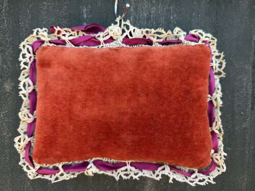Antique French Handpainted Floral Needlepoint Velvet Pin Cushion