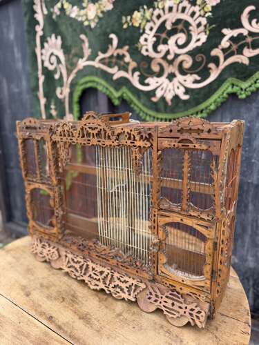 French Antique Hand carved Rustic Folk Birdcage