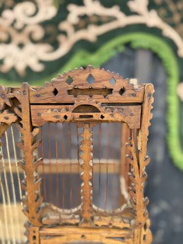 French Antique Hand carved Rustic Folk Birdcage