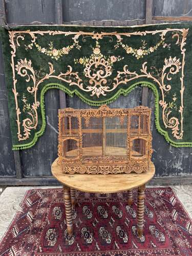 French Antique Hand carved Rustic Folk Birdcage
