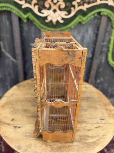French Antique Hand carved Rustic Folk Birdcage