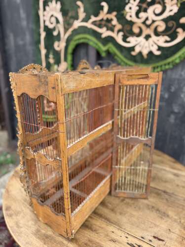 French Antique Hand carved Rustic Folk Birdcage