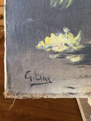 French Antique Floral Bouquet Oil on Canvas