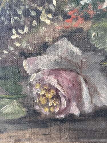French Antique Floral Bouquet Oil on Canvas