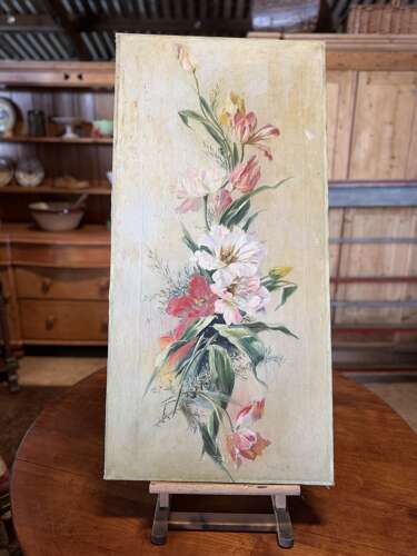 French Mid Century Farmhouse  Floral Oil on Canvas
