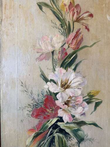 French Mid Century Farmhouse  Floral Oil on Canvas