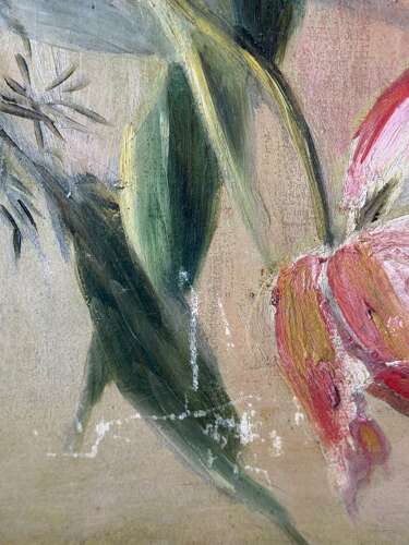 French Mid Century Farmhouse  Floral Oil on Canvas
