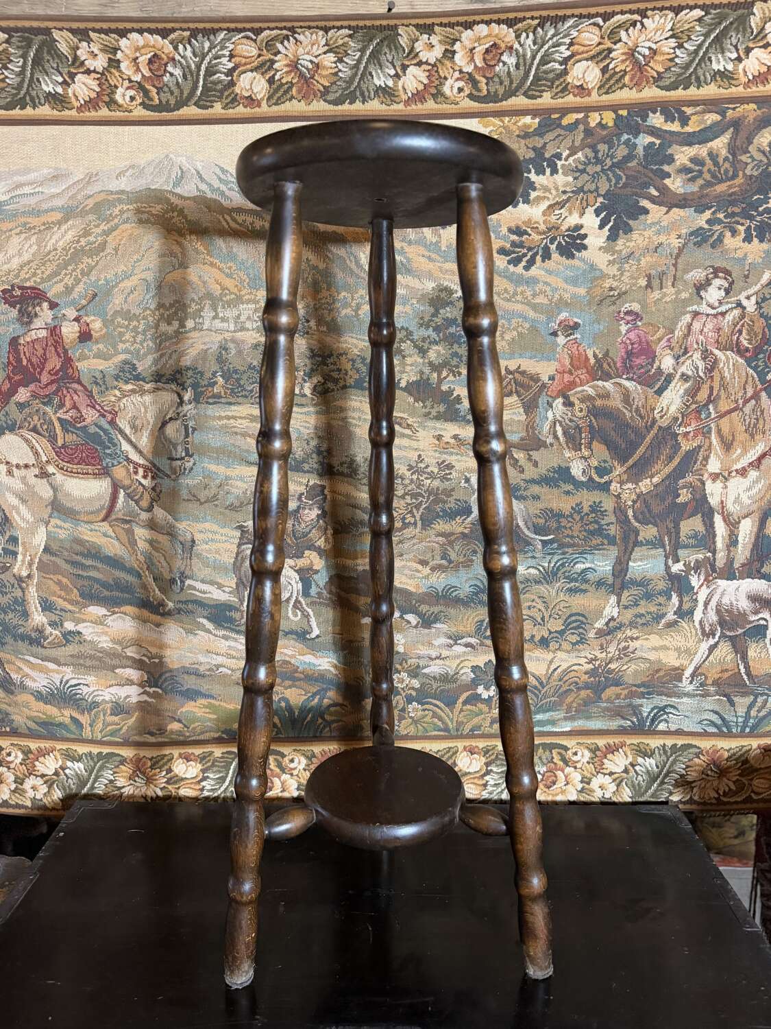 Long French Vintage Wooden Bobbin Stool/Jardinaire