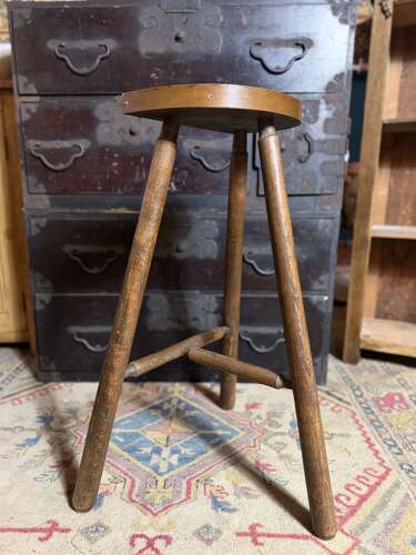 Vintage French Tripod Base Copper Strap  Long Stool