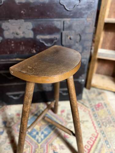 Vintage French Tripod Base Copper Strap  Long Stool