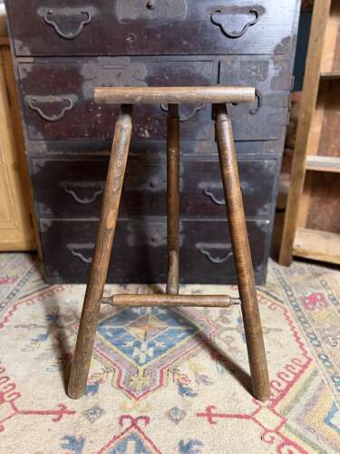 Vintage French Tripod Base Copper Strap  Long Stool