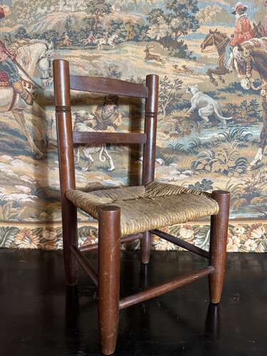 Antique Childrens Rush Seat Chair with turned detail