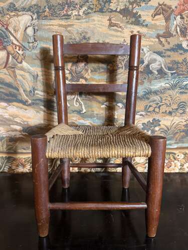 Antique Childrens Rush Seat Chair with turned detail