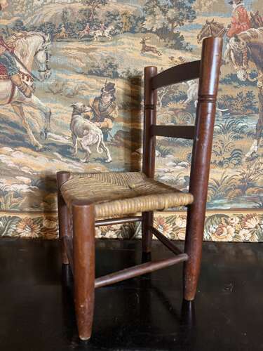 Antique Childrens Rush Seat Chair with turned detail