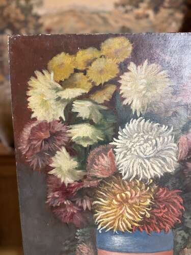 Antique Still Life Floral Bouquet of Chrysanthemums