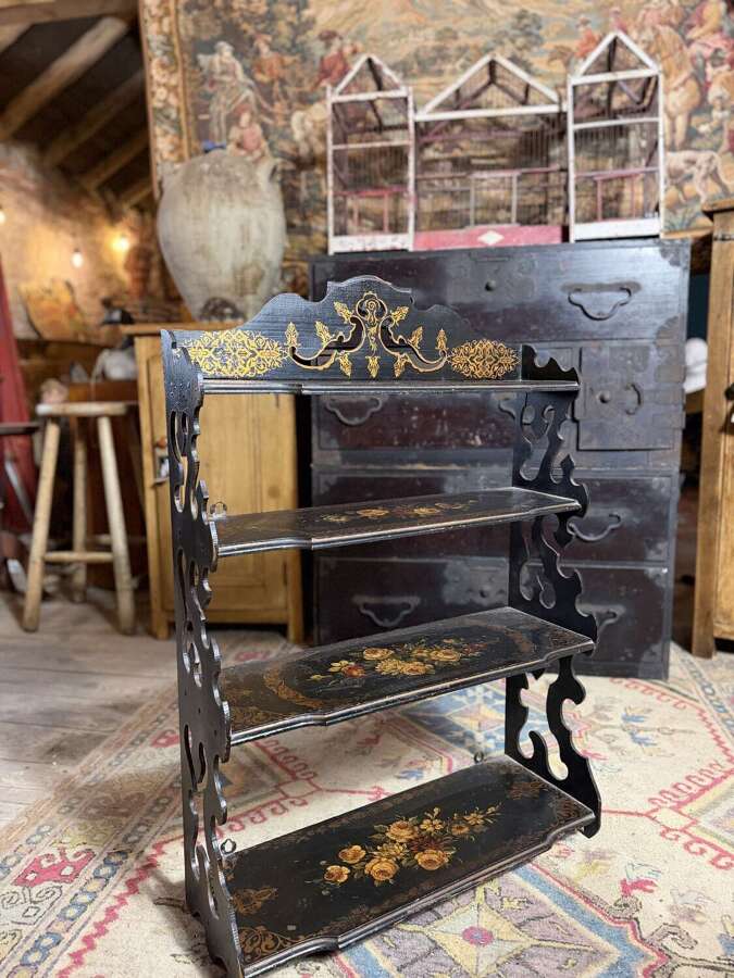 French Antique 19th Century Napoleon III Ebonised Floral Etagere&nbsp;Shelf