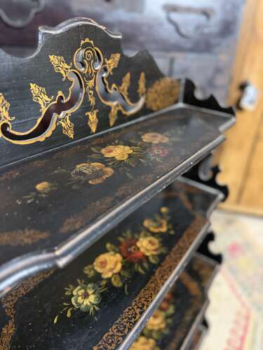 French Antique 19th Century Napoleon III Ebonised Floral Etagere Shelf