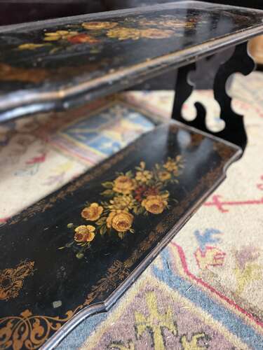 French Antique 19th Century Napoleon III Ebonised Floral Etagere Shelf
