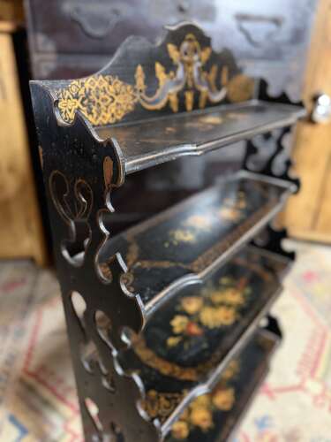 French Antique 19th Century Napoleon III Ebonised Floral Etagere Shelf