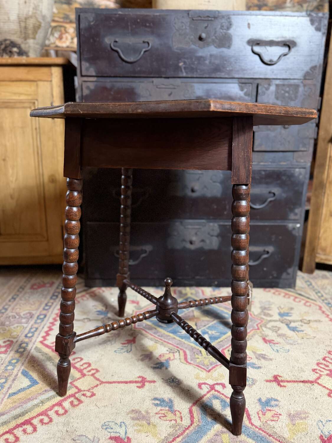 Antique Octagonal Carved Bobbin Table
