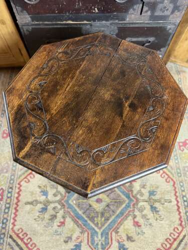 Antique Octagonal Carved Bobbin Table