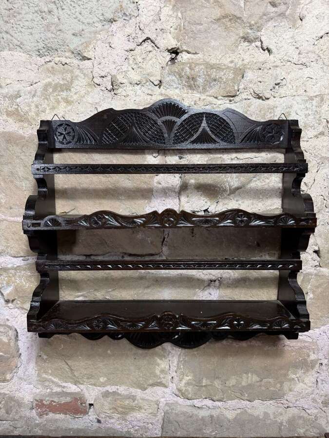Antique European Chip Carved Folk Art Plate Rack&nbsp;