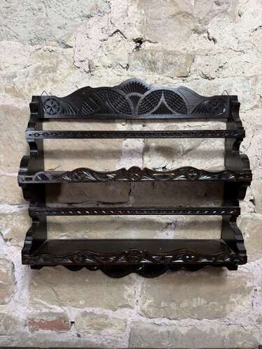 Antique European Chip Carved Folk Art Plate Rack 