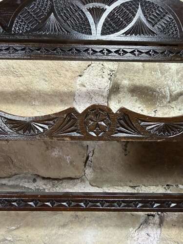 Antique European Chip Carved Folk Art Plate Rack 