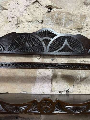 Antique European Chip Carved Folk Art Plate Rack 
