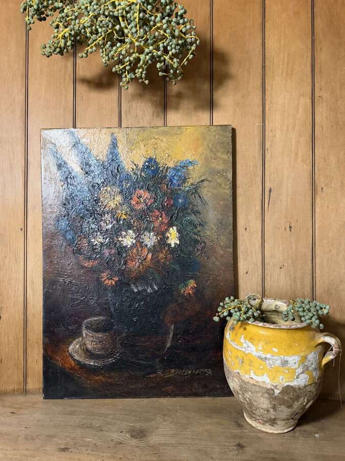 French Oil on Canvas "Bouquet Campagnard&rdquo; by Ren&eacute; Bouzendorffer