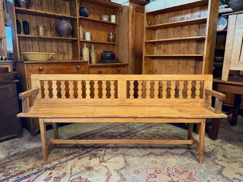 Antique 19th Century Continental Folk Pine Rustic Bench