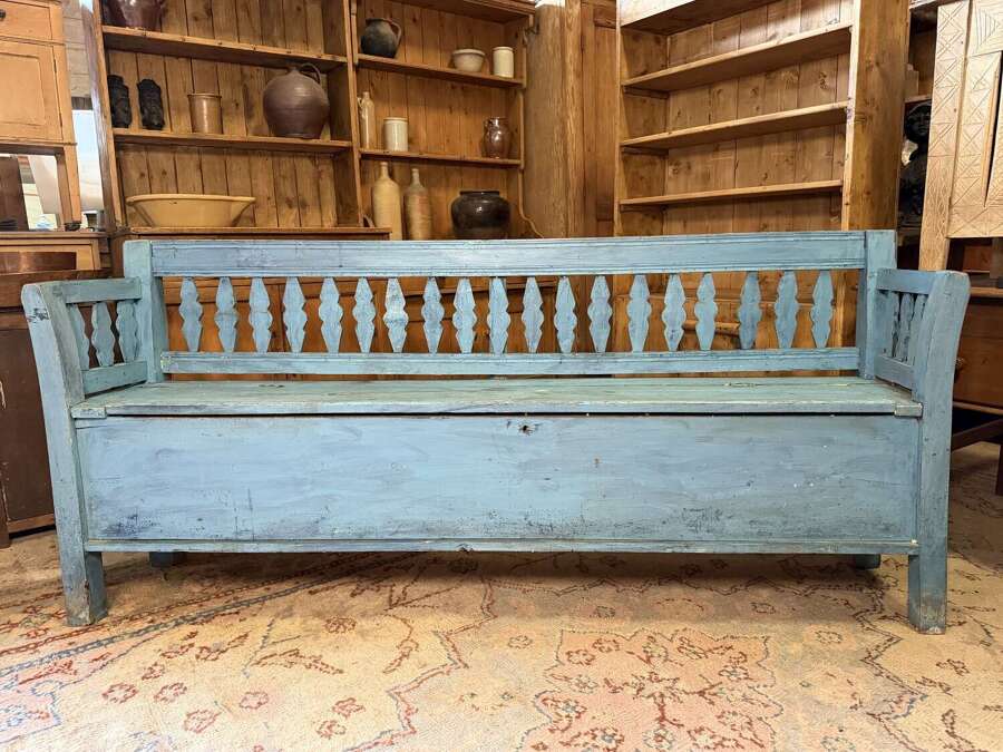 Antique Continental Pine Folk Box Settle Bench